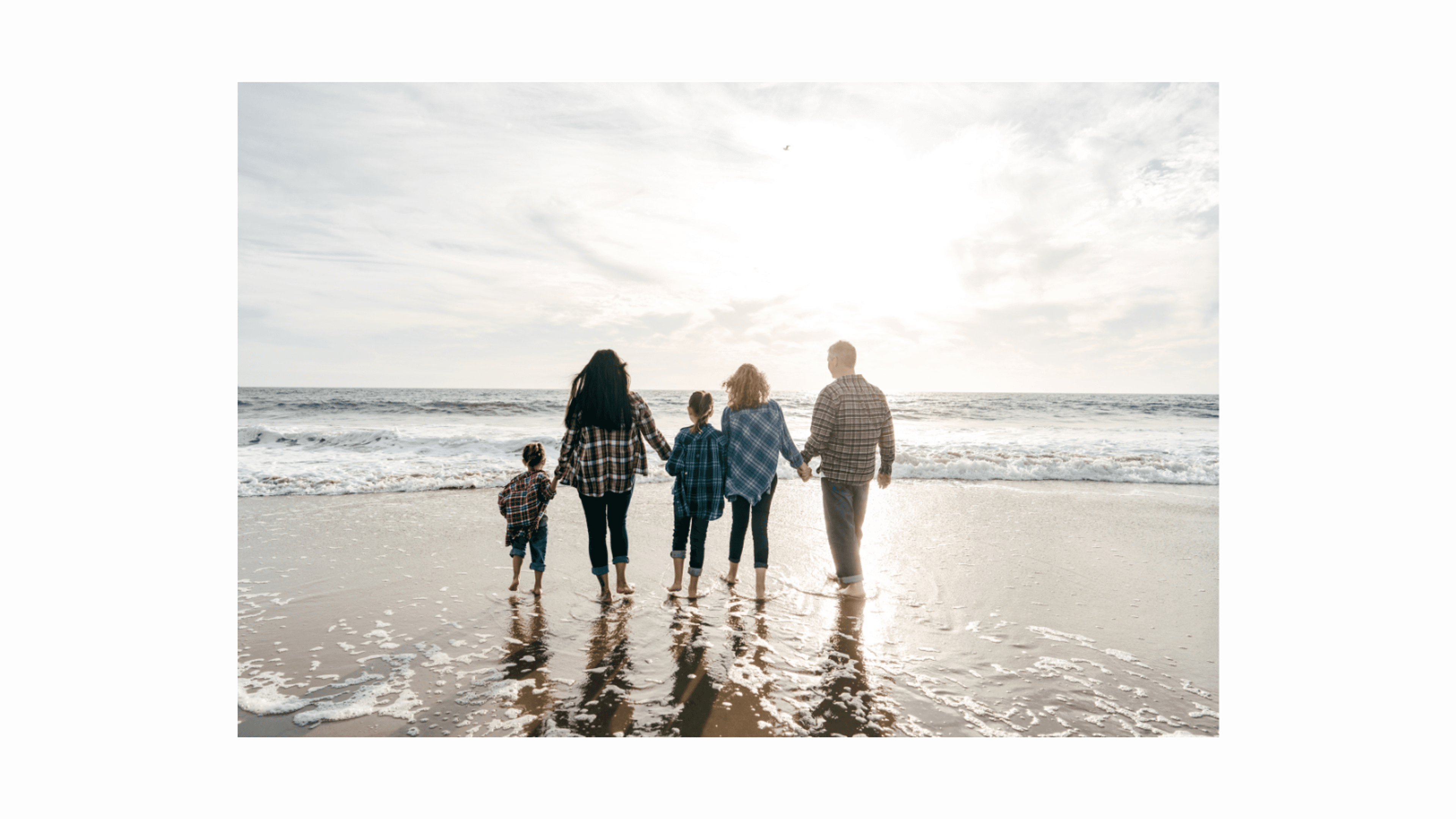 Family walking at the beach